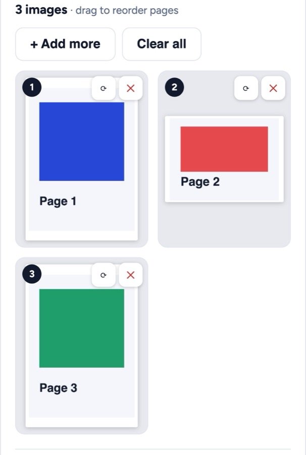 Arrange, rotate and remove pages before making the PDF